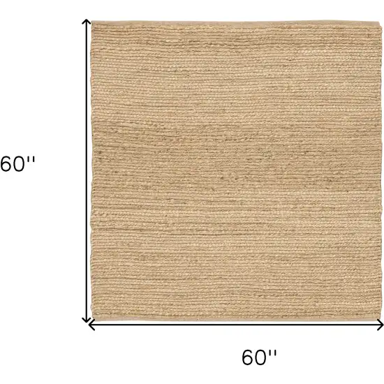 5' Natural Jute Flatweave Handmade Square Rug Photo 2