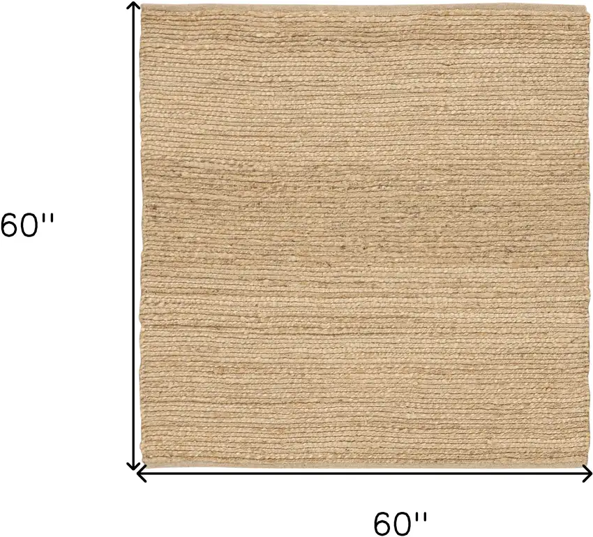 5' Natural Jute Flatweave Handmade Square Rug Photo 2