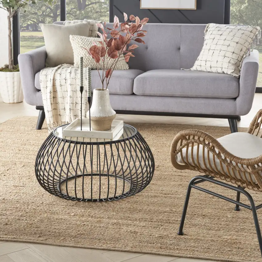 8' Natural Jute Flatweave Handmade Square Rug Photo 4