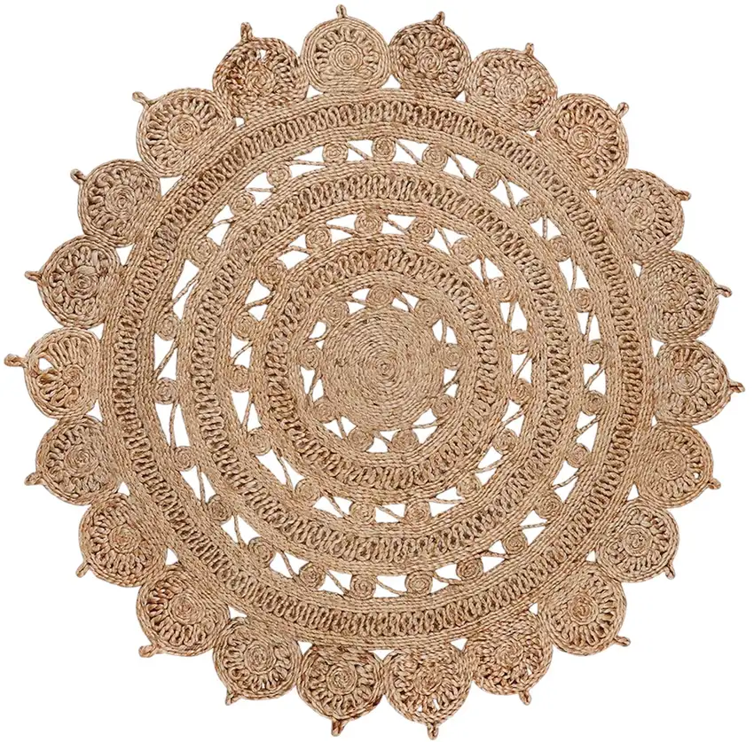 6' Natural Jute Floral Medallion Hand Braided Round Rug Photo 3