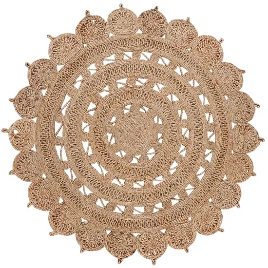 6' Natural Jute Floral Medallion Hand Braided Round Rug Photo 3