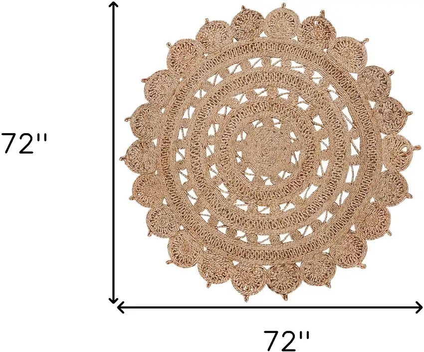 6' Natural Jute Floral Medallion Hand Braided Round Rug Photo 5