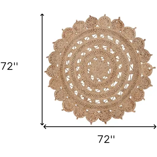 6' Natural Jute Floral Medallion Hand Braided Round Rug Photo 5