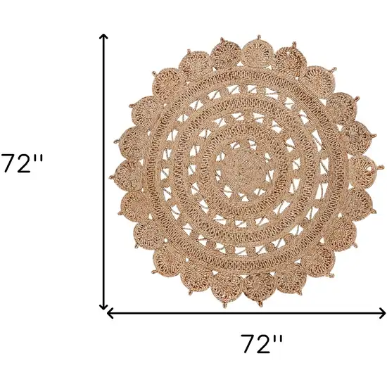 6' Natural Jute Floral Medallion Hand Braided Round Rug Photo 5