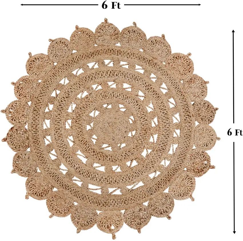 6' Natural Jute Floral Medallion Hand Braided Round Rug Photo 6