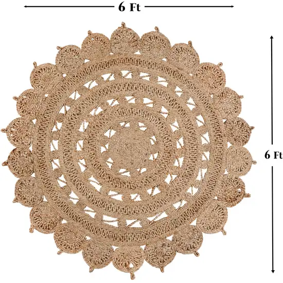 6' Natural Jute Floral Medallion Hand Braided Round Rug Photo 6