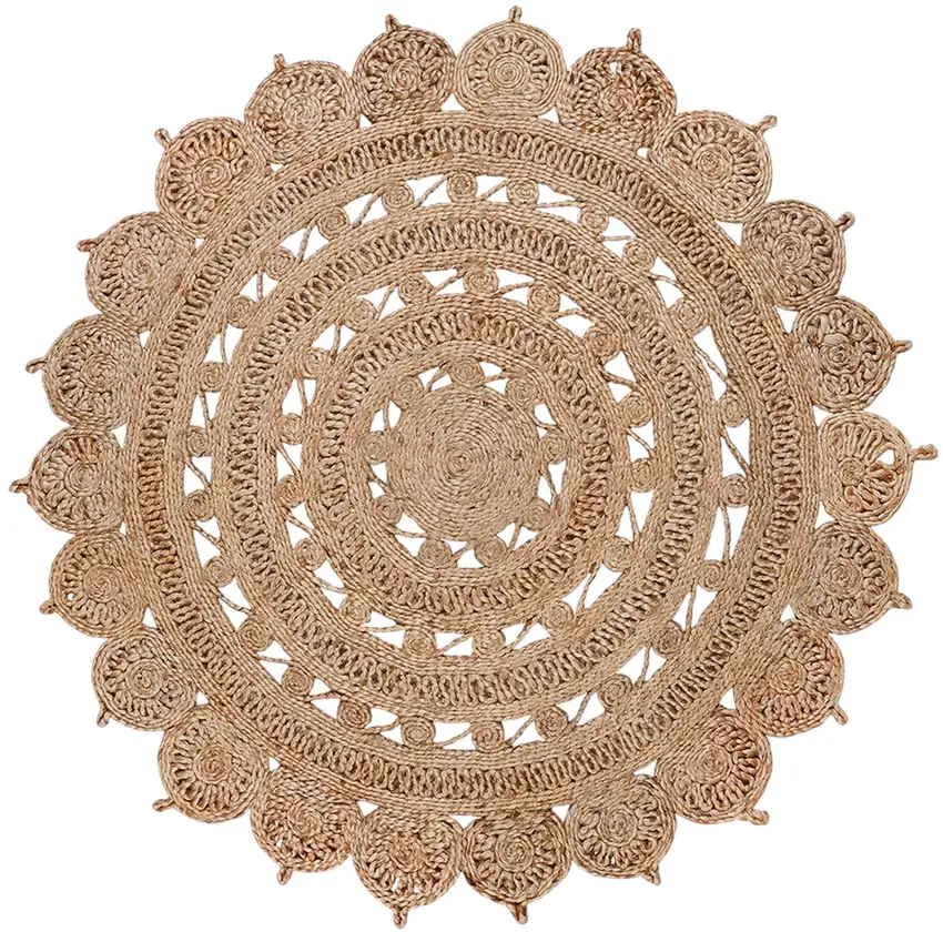 6' Natural Jute Floral Medallion Hand Braided Round Rug Photo 2