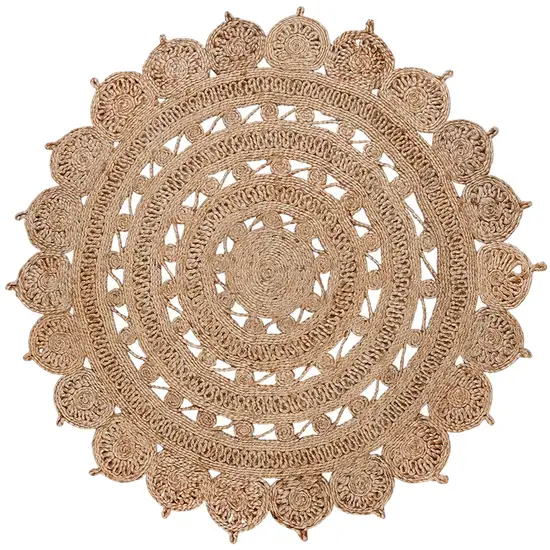 6' Natural Jute Floral Medallion Hand Braided Round Rug Photo 2