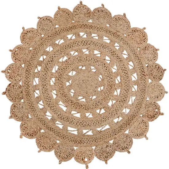 4' Natural Jute Floral Medallion Hand Braided Round Rug Photo 2