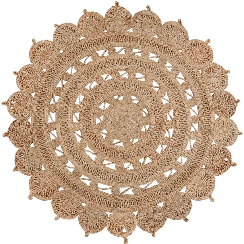 4' Natural Jute Floral Medallion Hand Braided Round Rug Photo 2