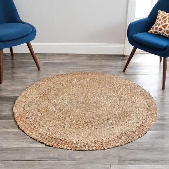 6' Natural Jute Geometric Hand Braided Round Rug Photo 1
