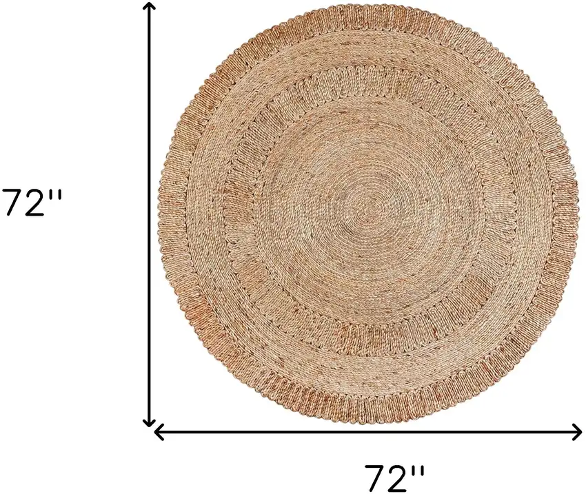 6' Natural Jute Geometric Hand Braided Round Rug Photo 6