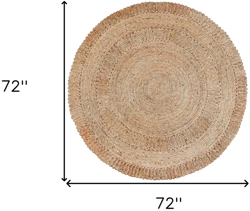 6' Natural Jute Geometric Hand Braided Round Rug Photo 6