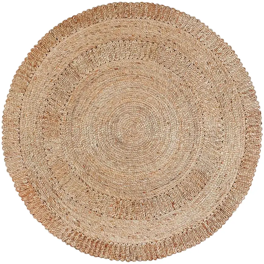 6' Natural Jute Geometric Hand Braided Round Rug Photo 2