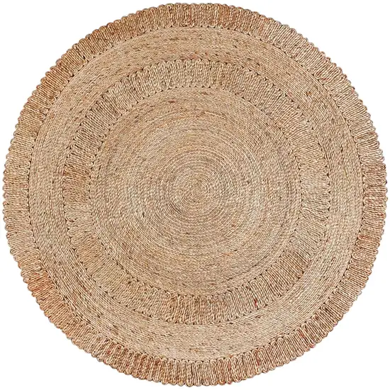 6' Natural Jute Geometric Hand Braided Round Rug Photo 2