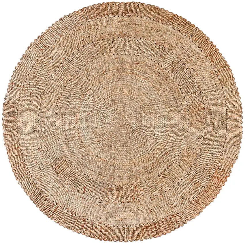 6' Natural Jute Geometric Hand Braided Round Rug Photo 3