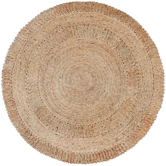 6' Natural Jute Geometric Hand Braided Round Rug Photo 3
