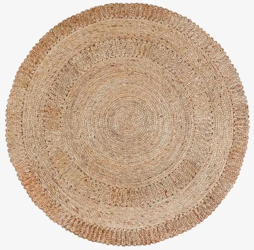 6' Natural Jute Geometric Hand Braided Round Rug Photo 4
