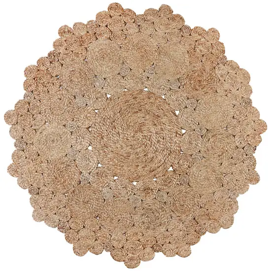 6' Natural Jute Geometric Hand Braided Round Rug Photo 3