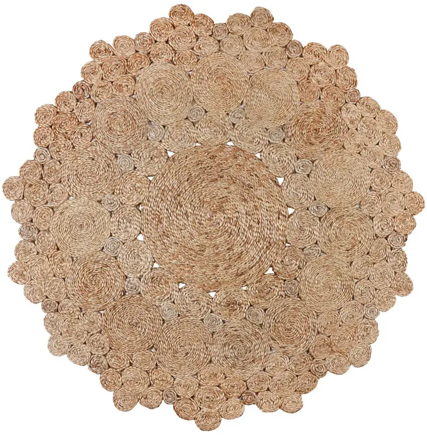 4' Natural Jute Geometric Hand Braided Round Rug Photo 3