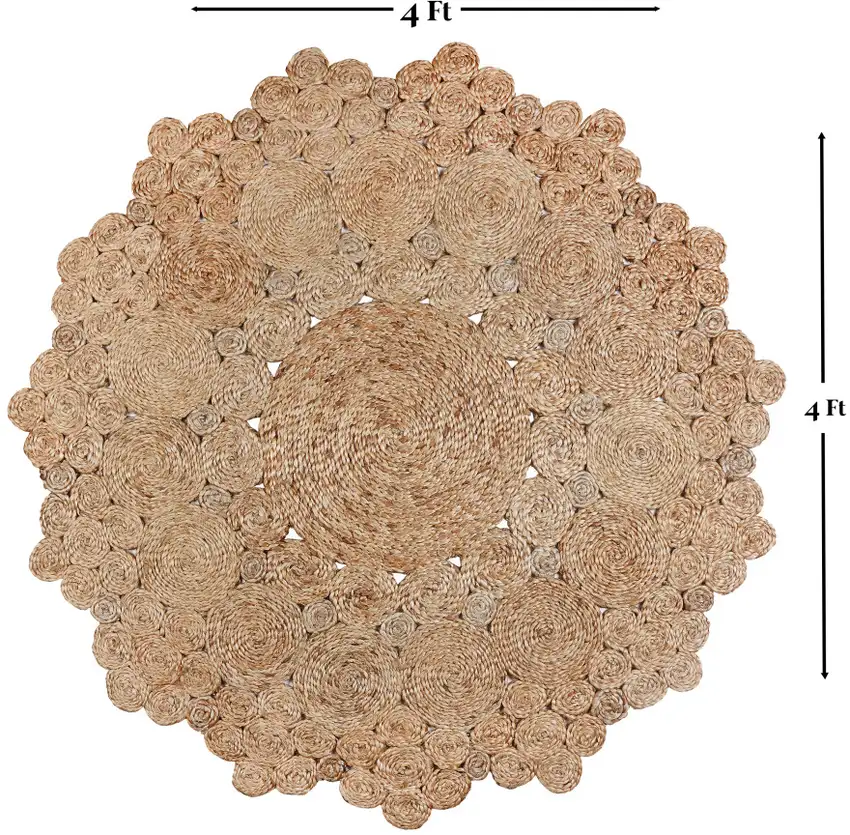 4' Natural Jute Geometric Hand Braided Round Rug Photo 6
