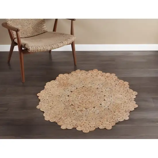 4' Natural Jute Geometric Hand Braided Round Rug Photo 1