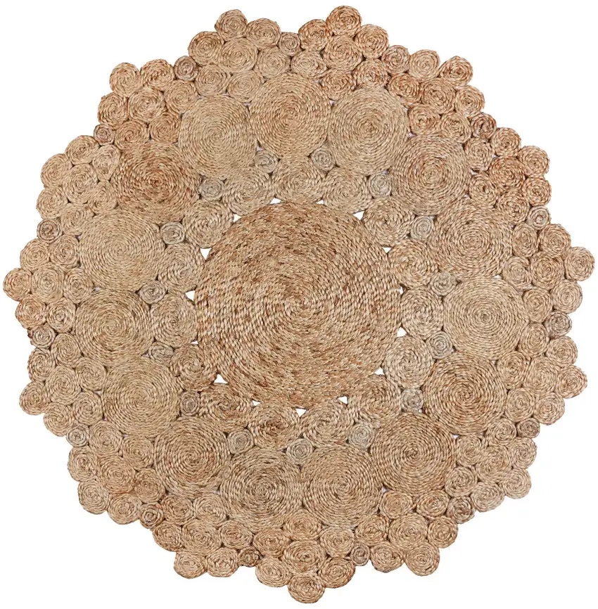 4' Natural Jute Geometric Hand Braided Round Rug Photo 2
