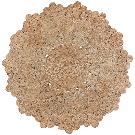4' Natural Jute Geometric Hand Braided Round Rug Photo 2