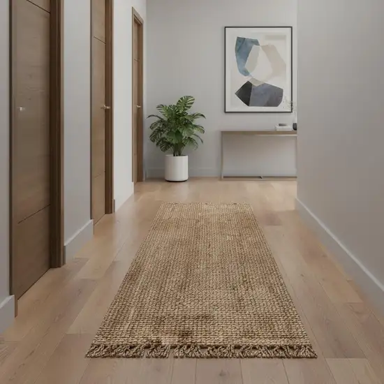 12' Natural Jute Handmade Runner Rug With Fringe Photo 2