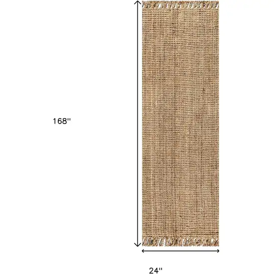 14' Natural Jute Handmade Runner Rug With Fringe Photo 8