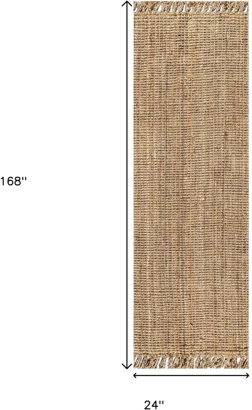 14' Natural Jute Handmade Runner Rug With Fringe Photo 8