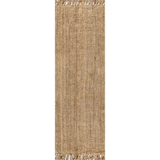 14' Natural Jute Handmade Runner Rug With Fringe Photo 1