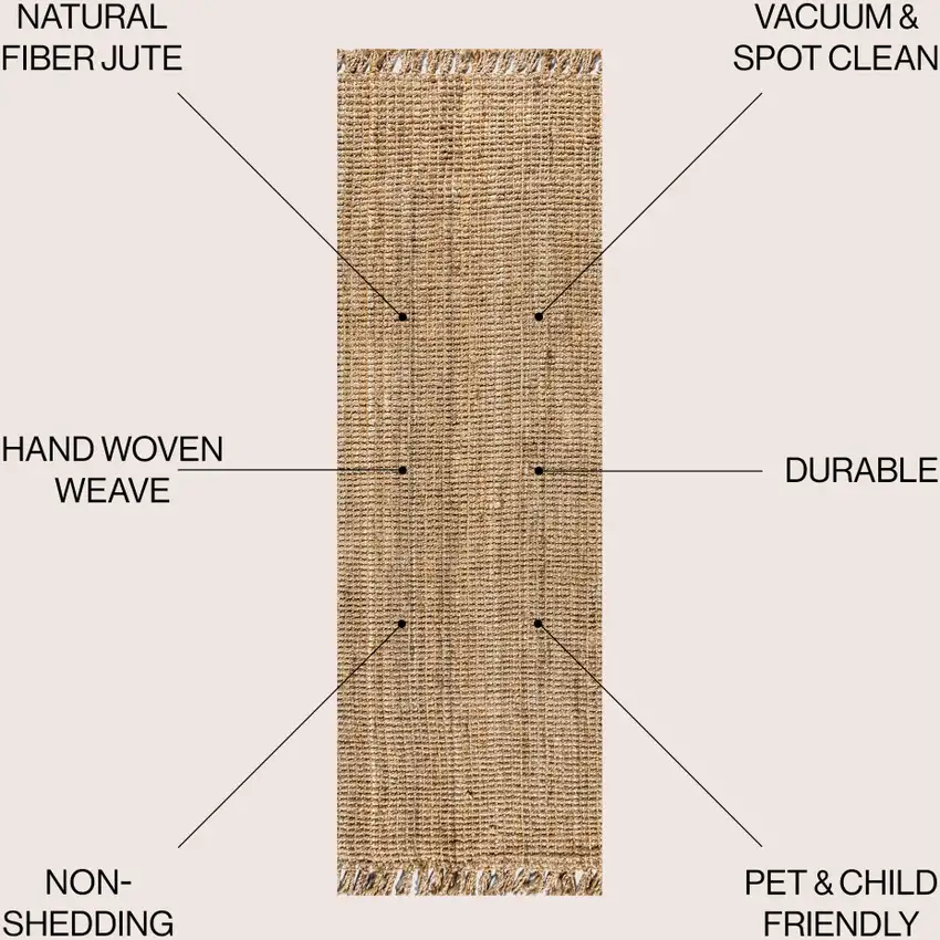 14' Natural Jute Handmade Runner Rug With Fringe Photo 6
