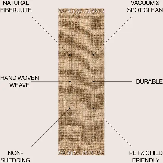 16' Natural Jute Handmade Runner Rug With Fringe Photo 6