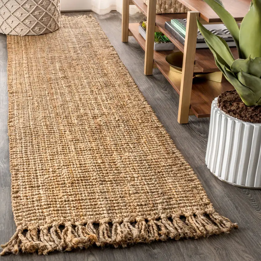 16' Natural Jute Handmade Runner Rug With Fringe Photo 4