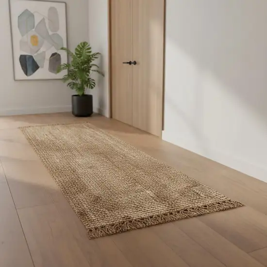 16' Natural Jute Handmade Runner Rug With Fringe Photo 1