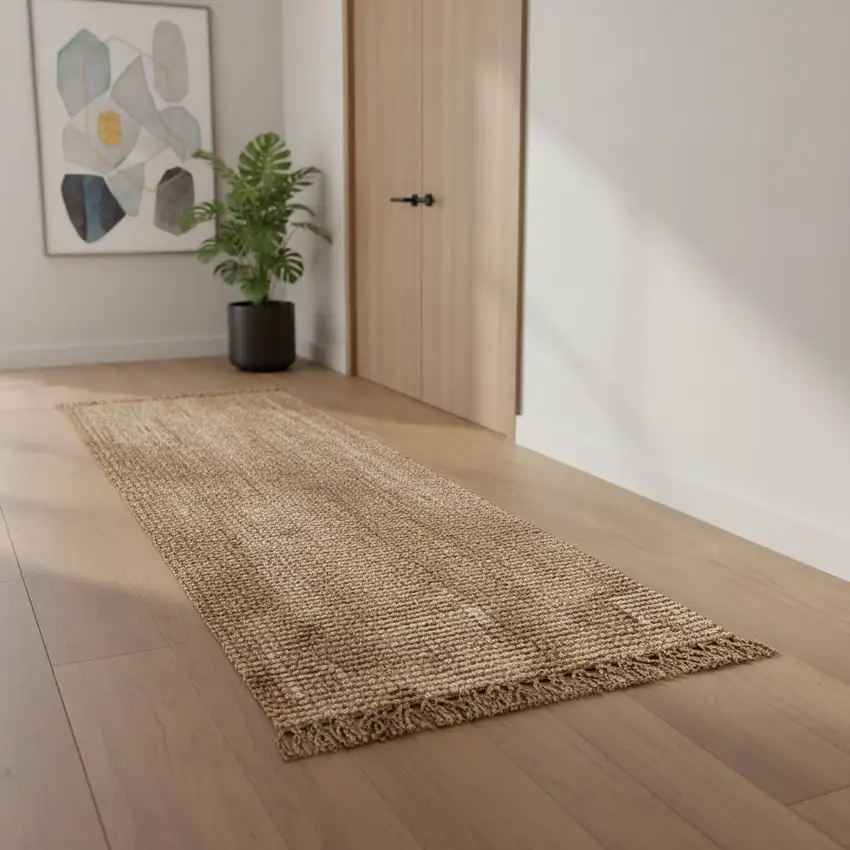 16' Natural Jute Handmade Runner Rug With Fringe Photo 1