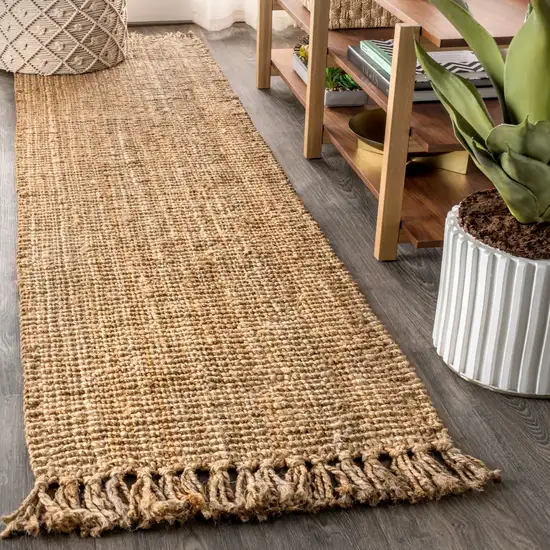 20' Natural Jute Handmade Runner Rug With Fringe Photo 4
