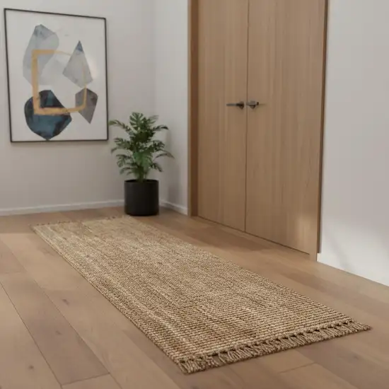 20' Natural Jute Handmade Runner Rug With Fringe Photo 2