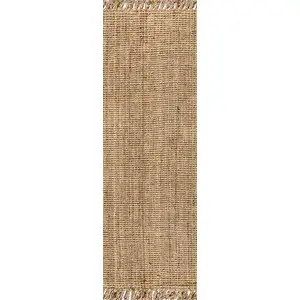 Photo of 8' Natural Jute Handmade Runner Rug With Fringe