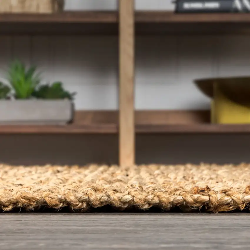 8' Natural Jute Handmade Square Rug With Fringe Photo 3