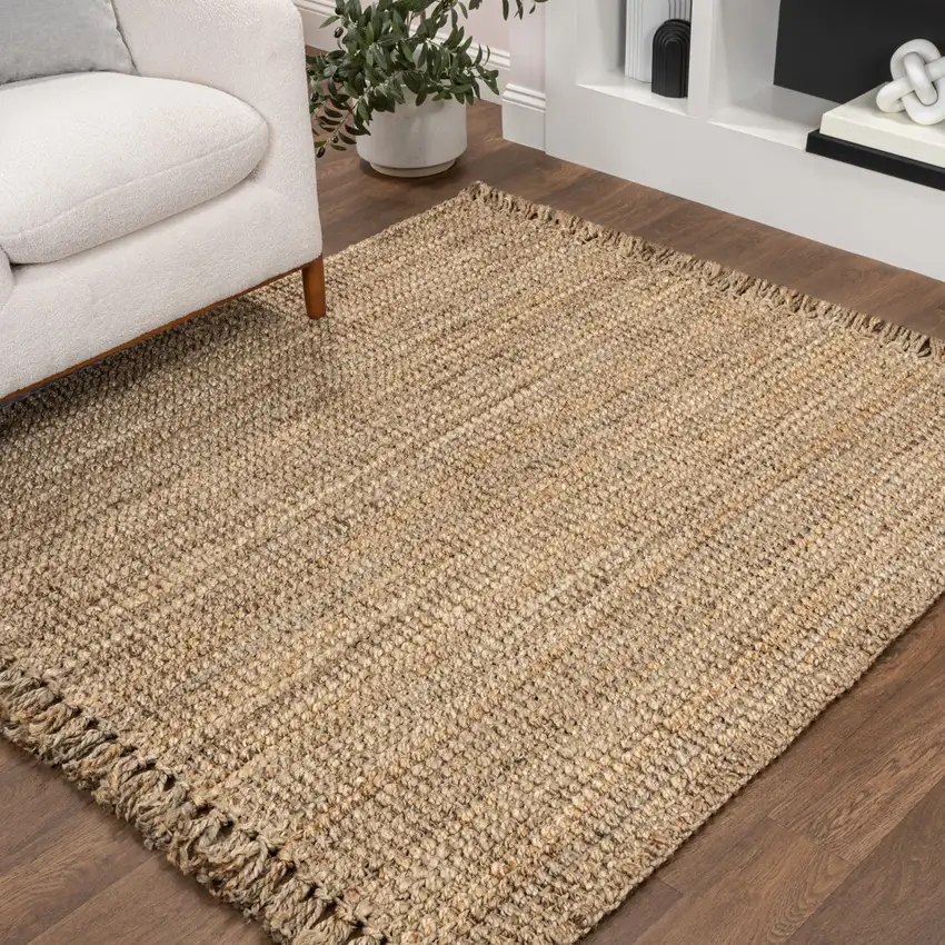 9' Natural Jute Handmade Square Rug With Fringe Photo 1