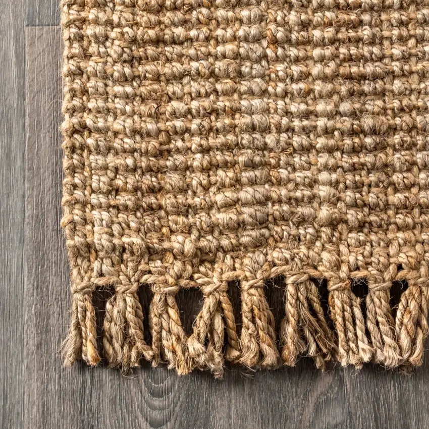 5' Natural Jute Handmade Square Rug With Fringe Photo 7