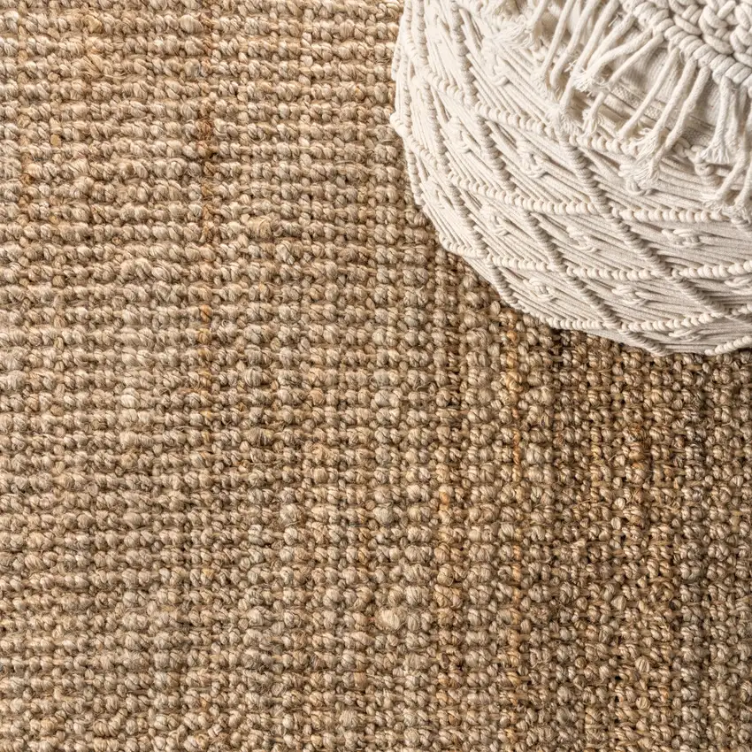 5' Natural Jute Handmade Square Rug With Fringe Photo 5
