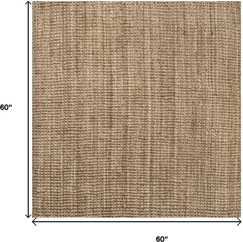 5' Natural Jute Handmade Square Rug Photo 8