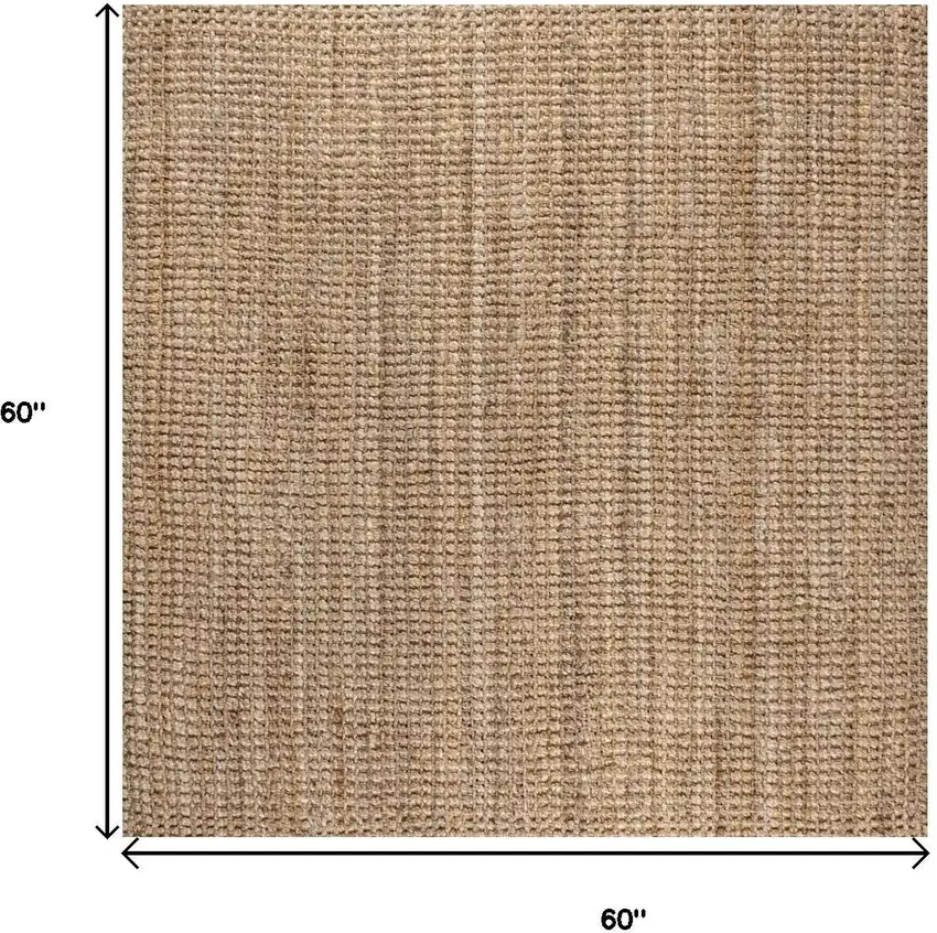 5' Natural Jute Handmade Square Rug Photo 9