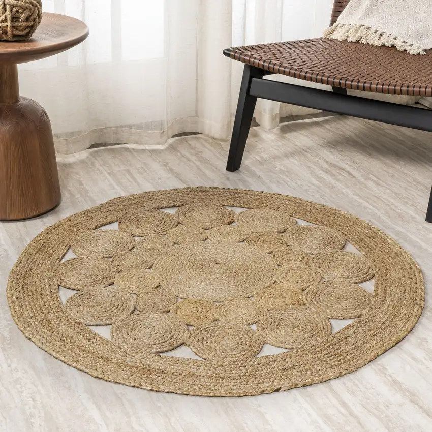 4' Natural Jute Round Rug Photo 5