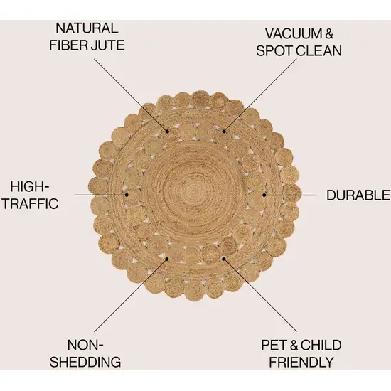 5' Natural Jute Round Rug Photo 7