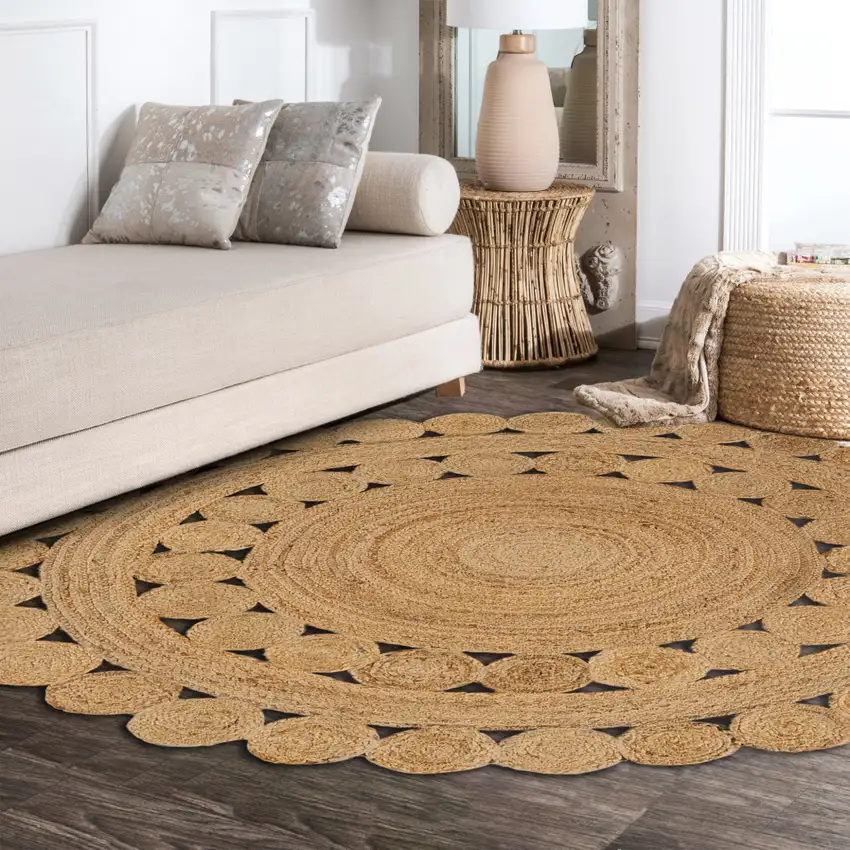 5' Natural Jute Round Rug Photo 6