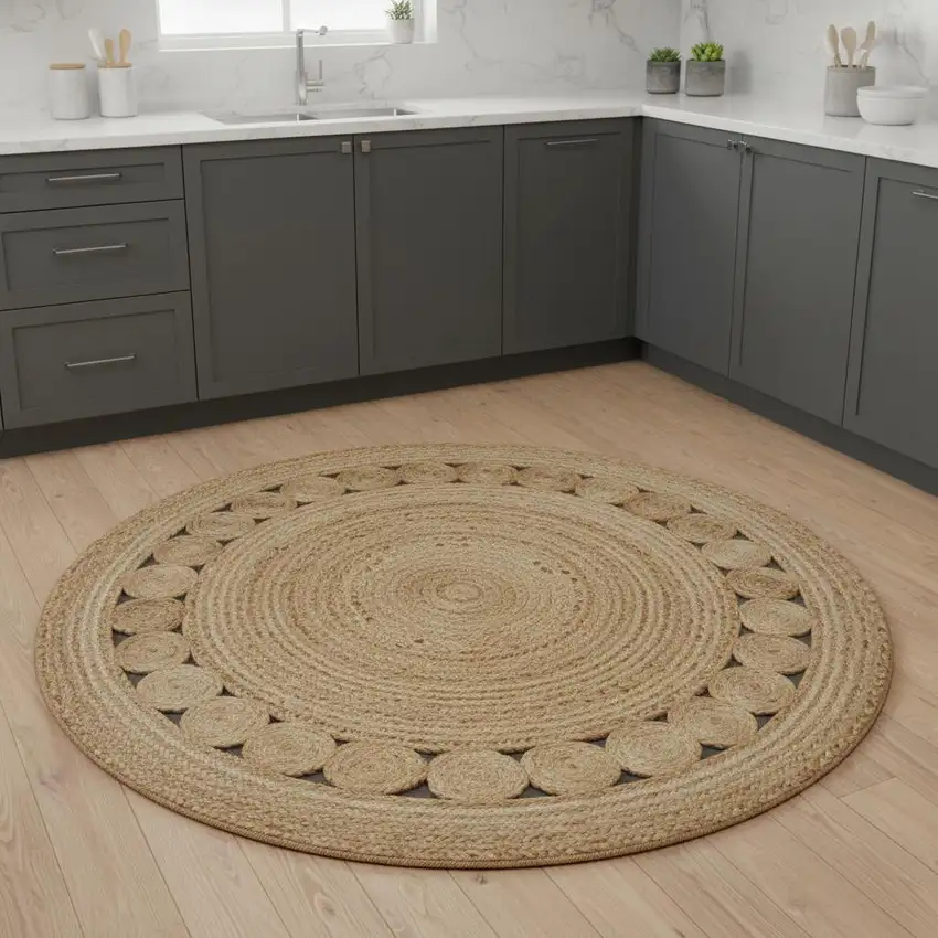 5' Natural Jute Round Rug Photo 2